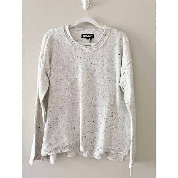 DKNY Sweater Size Large Crewneck Pullover White Speckled Long Sleeve - Picture 2 of 10